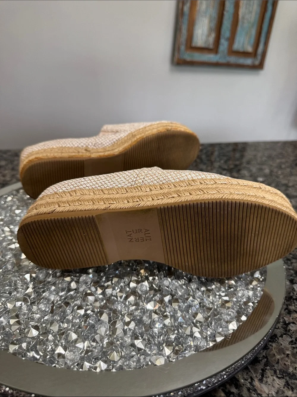 Naturalizer Women's metallic Light Beige Espadrille Platform Slip-Ons EUC 8.5 W